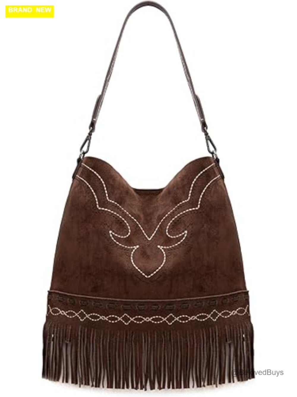 Fringe Suede Hobo Bag with Embroidery and Tassels
